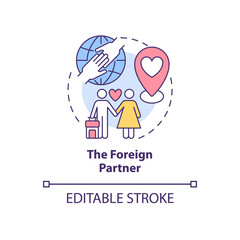 Foreign partner concept icon. Expats types abstract idea thin line illustration. Finding love abroad. Romantic relationship overseas. Vector isolated outline color drawing. Editable stroke