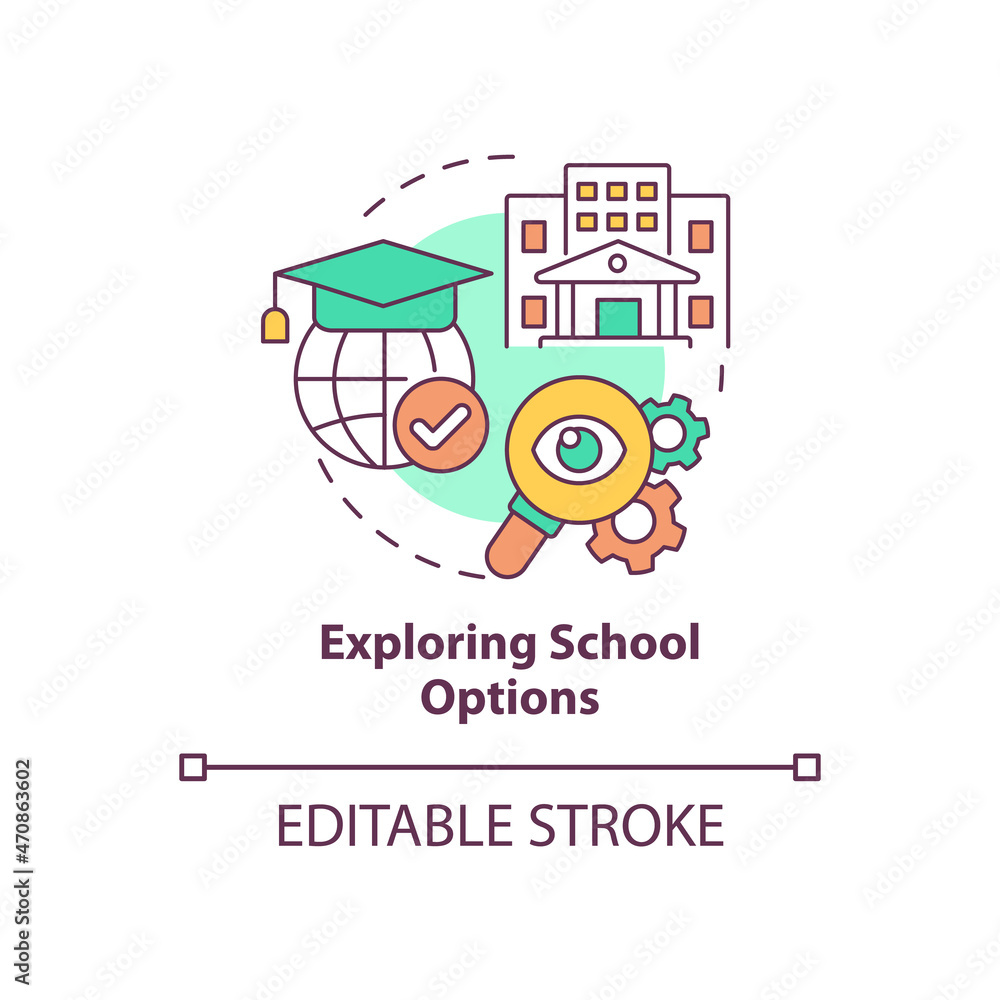 Aufkleber exploring school options concept icon. things to consider when moving abstract idea thin line illust