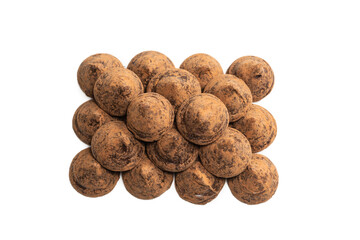 Chocolate truffles isolated on a white background.