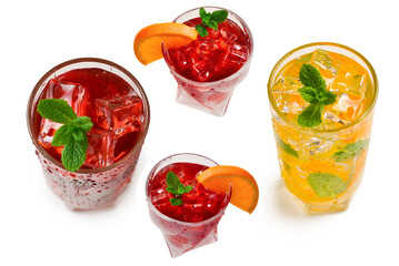 Cocktail with lemon and mint on a white background. Copy space.