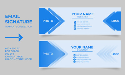 Email signature template design with a white and blue colour minimal or flat.  Business card mail template design.