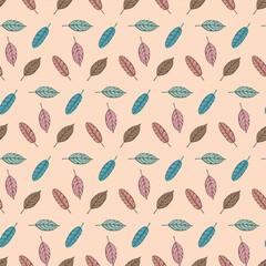 Seamless pattern colored hand drawn leaf foliage for textile wallpaper packaging design
