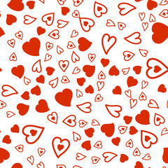 Seamless pattern, valentine card with red heart on white, vector for textiles, wallpaper and wrapping paper