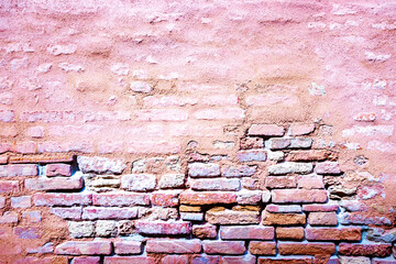 Wall flakes. Old rough stone on cement pattern wall background. Vintage grunge plaster or concrete stucco surface. Montage product design concept.