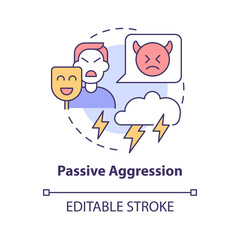 Passive aggression concept icon. Hostile communication. Hide discontent and annoyance. Indirect anger abstract idea thin line illustration. Vector isolated outline color drawing. Editable stroke