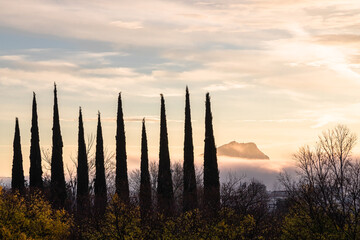 the Sainte Victoire mountain in the light of an autumn morning