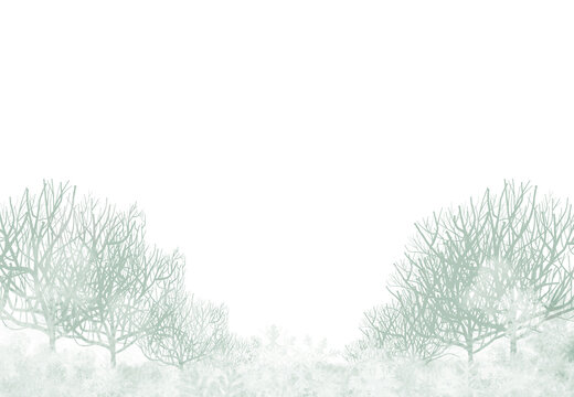 Wonderland image illustration of dead trees in winter Dark green