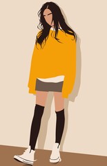 girl in a dress in minimalist cartoon style 