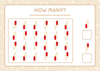 How many christmas candle, game for children. Vector illustration, printable worksheet