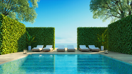 Luxury Beach Sea View Pool Villa - 3D rendering - 470868821