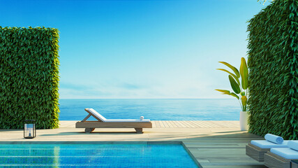 Luxury Beach Sea View Pool Villa - 3D rendering - obrazy, fototapety, plakaty