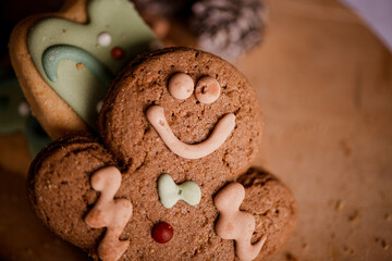 Christmas themed background-close up of a Gingerbread man cookie