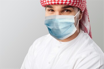 Smiling Saudi arab young man wearing a mask