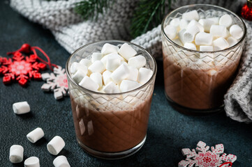 Obraz na płótnie Canvas Christmas composition with homemade hot chocolate. Winter cocoa. New year drink. New year composition with cocoa. Cosy drink.