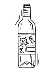 Wine bottle linear vector icon in doodle sketch style