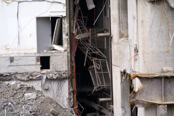 Close-up of deconstruction site of waste incineration plant at City of Zürich on a cloudy and grey autumn day. Photo taken November 15th, 2021, Zurich, Switzerland.