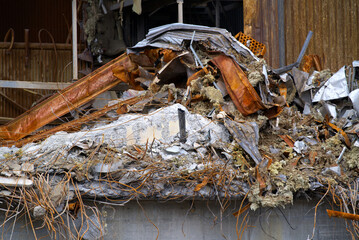 Close-up of deconstruction site of waste incineration plant at City of Zürich on a cloudy and grey autumn day. Photo taken November 15th, 2021, Zurich, Switzerland.