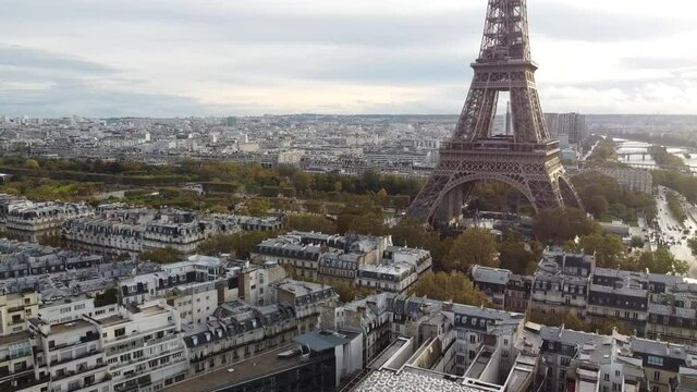 Paris France from above, Eiffel Tower drone panorama, autumn 2021