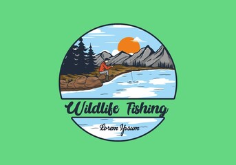 Outdoor wild fishing illustration drawing