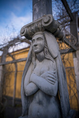 Replica of female wood sculpture from old ship Vasa at the vasa herb garden in the district Djurgården in Stockholm