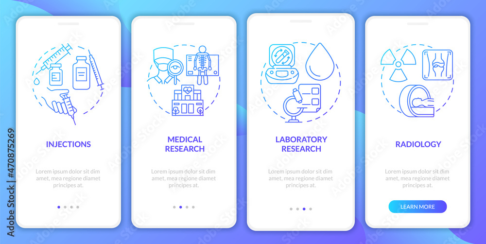 Poster arthritis clinic service blue gradient onboarding mobile app page screen. healthcare walkthrough 4 s