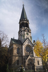 Fototapeta na wymiar Johannes-Basilika or Basilica of St. John the Baptist, a church in Neukoelln, Berlin on a sunny fall day