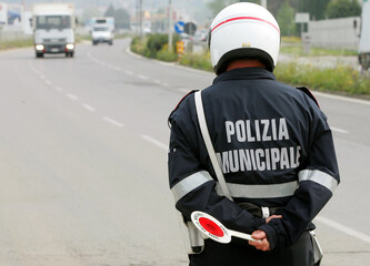 Fototapeta premium A patrol of the Municipal Police carrying out traffic checks.
