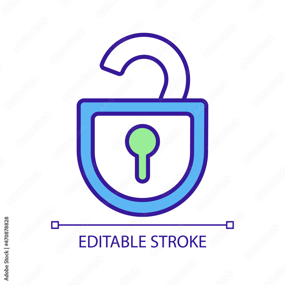 Poster unblocked access rgb color icon. unlocked padlock. free access without restrictions. reliable securi