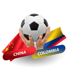 Soccer football competition match, national teams china vs colombia