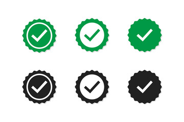Set of check mark badge icons. Approved with checkmark. certified medal icons in a flat design . Vector illustration .