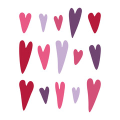 Vector hearts collection. Simple hand drawn heart in flat style set