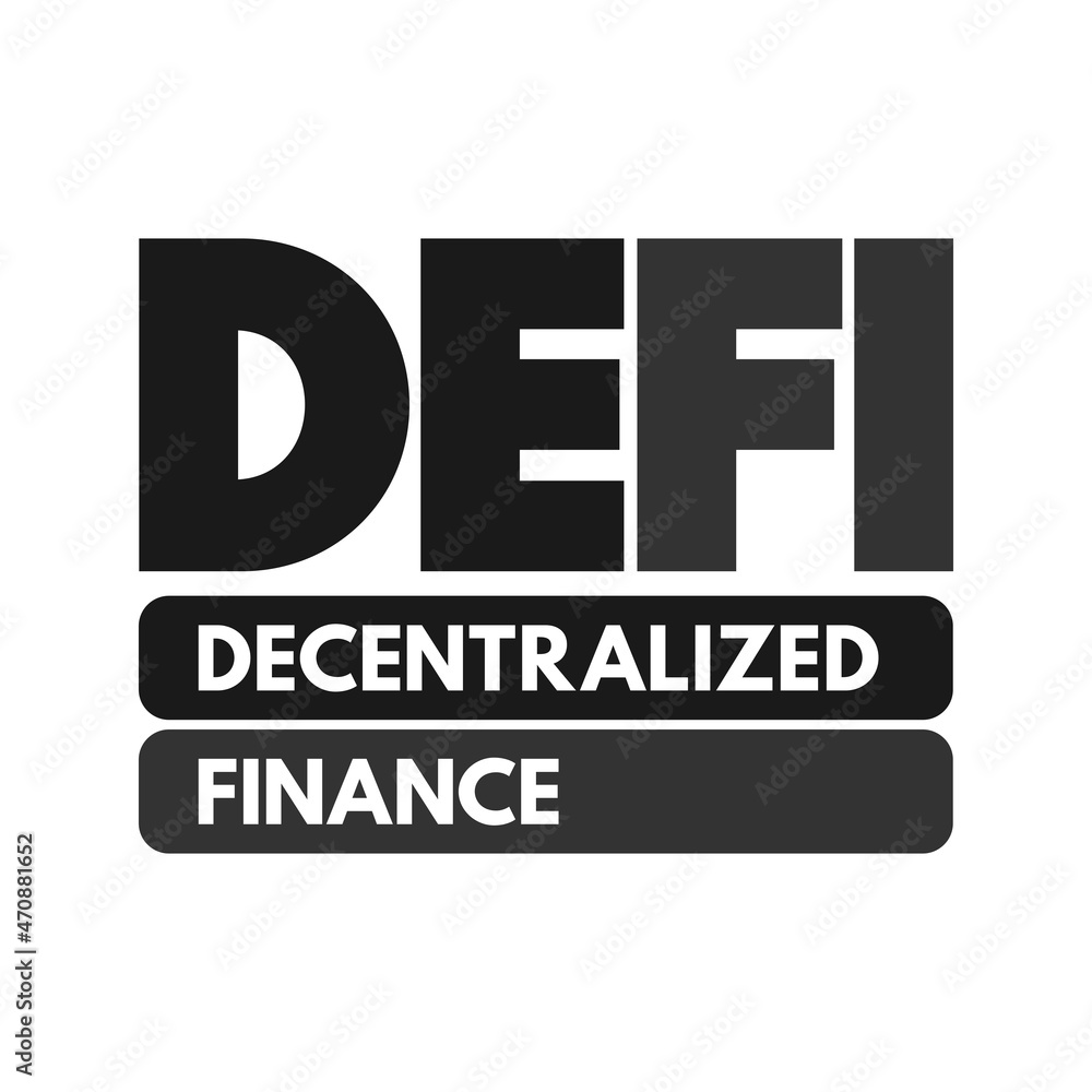 Poster defi decentralized finance - blockchain-based form of finance that does not rely on central financia