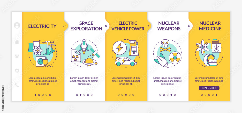 Poster nuclear power in everyday life onboarding vector template. responsive mobile website with icons. web