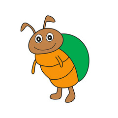 Simple cartoon icon. Cartoon bug isolated on white background. Cartoon funny brown beetle. Cute bug icon. Insect character. Friendly beetle mascot.