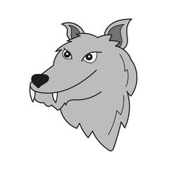 Simple cartoon icon. Wolf Head image for preschool kids on white
