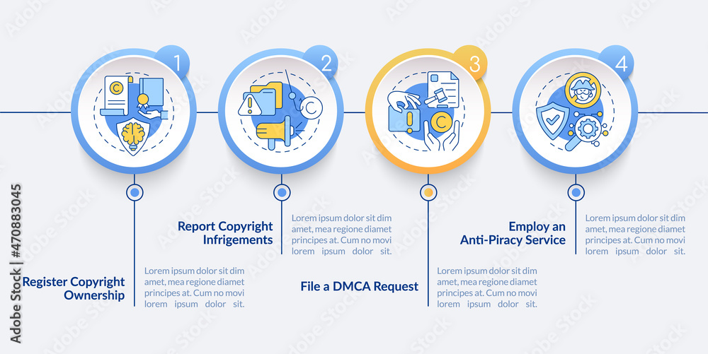 Poster protection from piracy vector infographic template. dmca request presentation outline design element