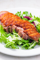roasted duck breast with green salad