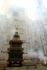 Traditional events for Easter. The "Scoppio del Carro" (The Explosion of the Cart) near the Cathedral of Santa Maria del Fiore, a popular Florentine tradition