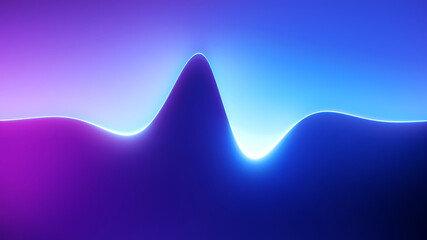 3d render, abstract violet blue neon background with wavy skyline. Virtual landscape wallpaper