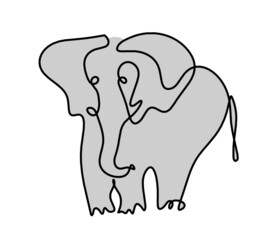 Silhouette of abstract color elephant as line drawing on white. Vector