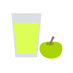 A glass with apple juice and an apple.
