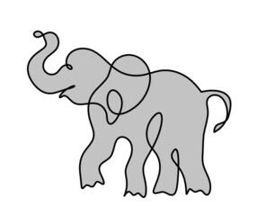 Silhouette of abstract color elephant as line drawing on white. Vector