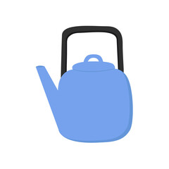 Obraz premium Metallic blue kettle. Kitchen utensil. Doodle flat style. 