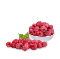 Fresh raspberry with leaves isolated on white background