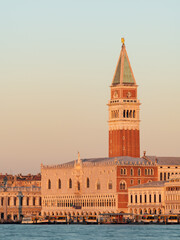 Fototapeta na wymiar Campanile and Doge palace in Venice on a sunny morning in winter