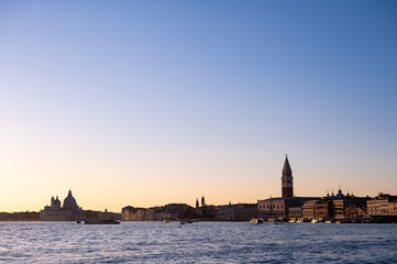 Fototapeta premium Campanile and Doge palace in Venice on a sunny evening in winter