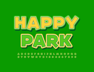Vector creative poster Happy Park. Cute sticker Font. Playful set of Alphabet Letters and Numbers