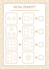 How many snowflake, game for children. Vector illustration, printable worksheet