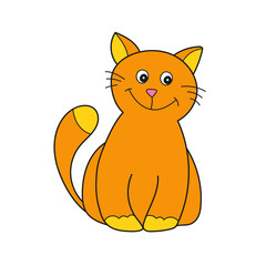 Simple cartoon icon. Vector cute ginger kitten. Vector hand drawn illustration on white