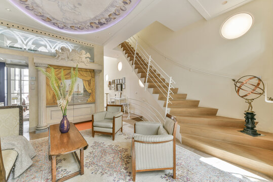 Interior of modern classic room with staircase